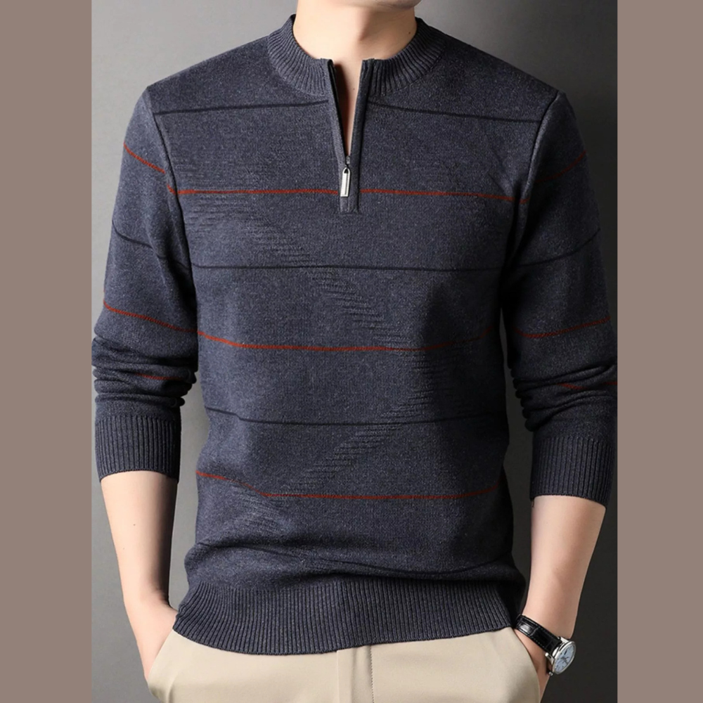 Men's Plus Size Striped Quarter Zip Knit Pullover