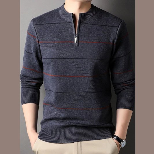 Men's Plus Size Striped Quarter Zip Knit Pullover