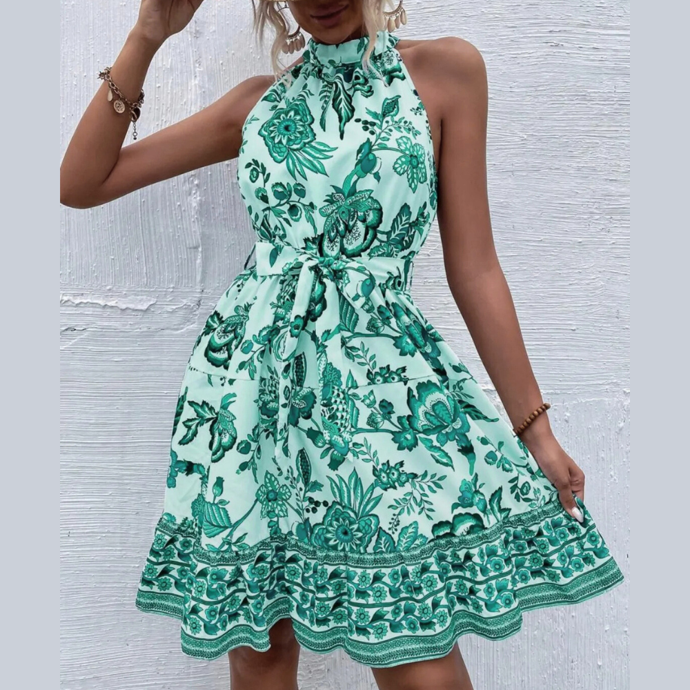 Printed Tie Waist Mini Dress