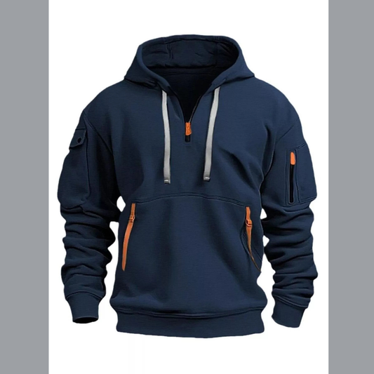 Men's Full Size Drawstring Half-Zip Pocket Hoodie Plus Size