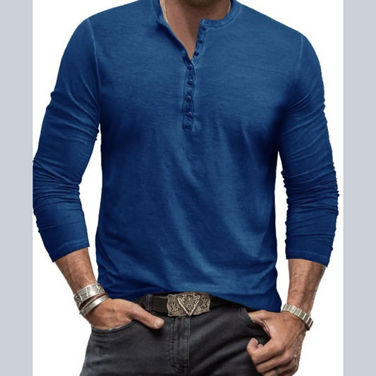 Men's Plus Size Long Sleeve Top with Button Detail
