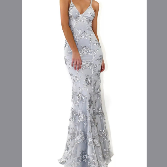 Full Size Sequin Tie Back V-Neck Maxi Dress Plus Size