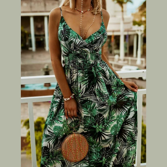 Printed Spaghetti Strap Maxi Dress