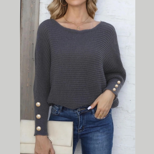 Full Size Boat Neck Long Sleeve Sweater