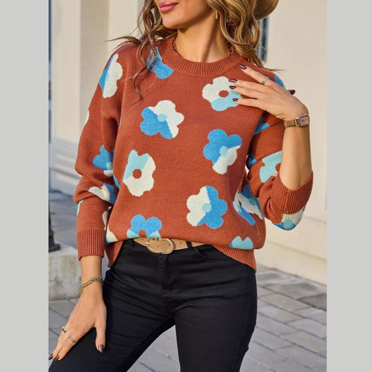 Floral Crew Neck Long Sleeve Sweater