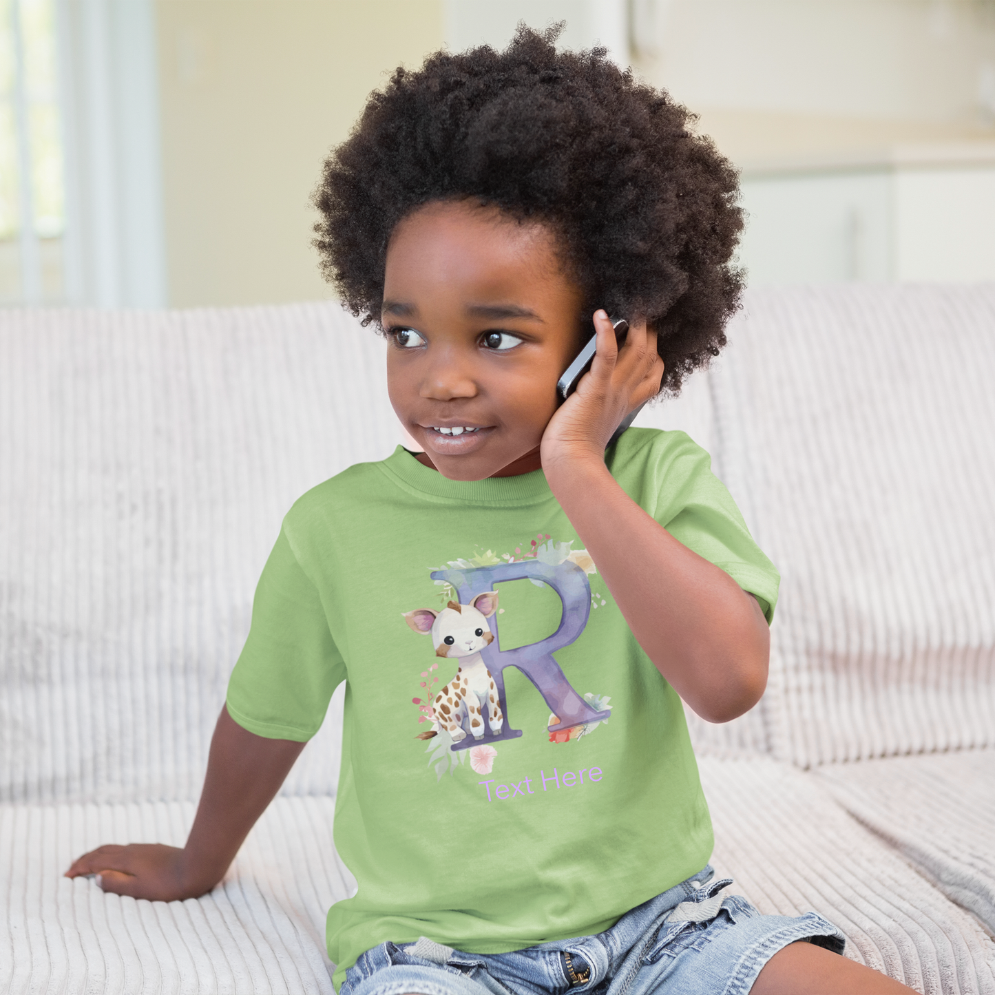 Kids Heavy Cotton™ Tee - Personalize With Cute Floral Animal Letters