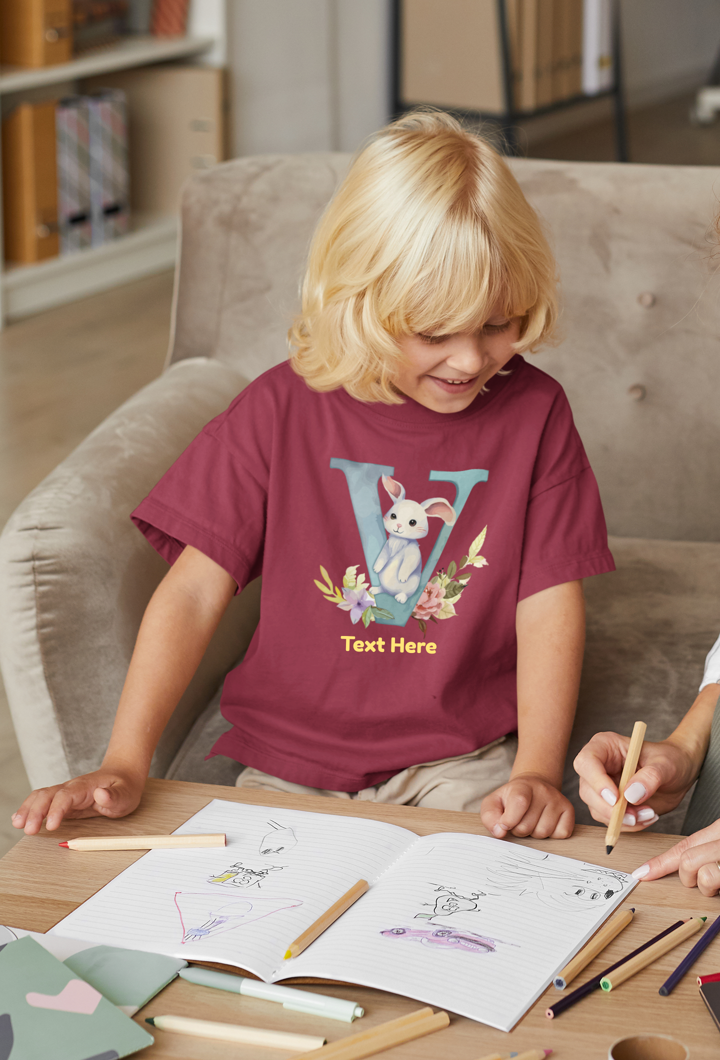 Kids Heavy Cotton™ Tee - Personalize With Cute Floral Animal Letters