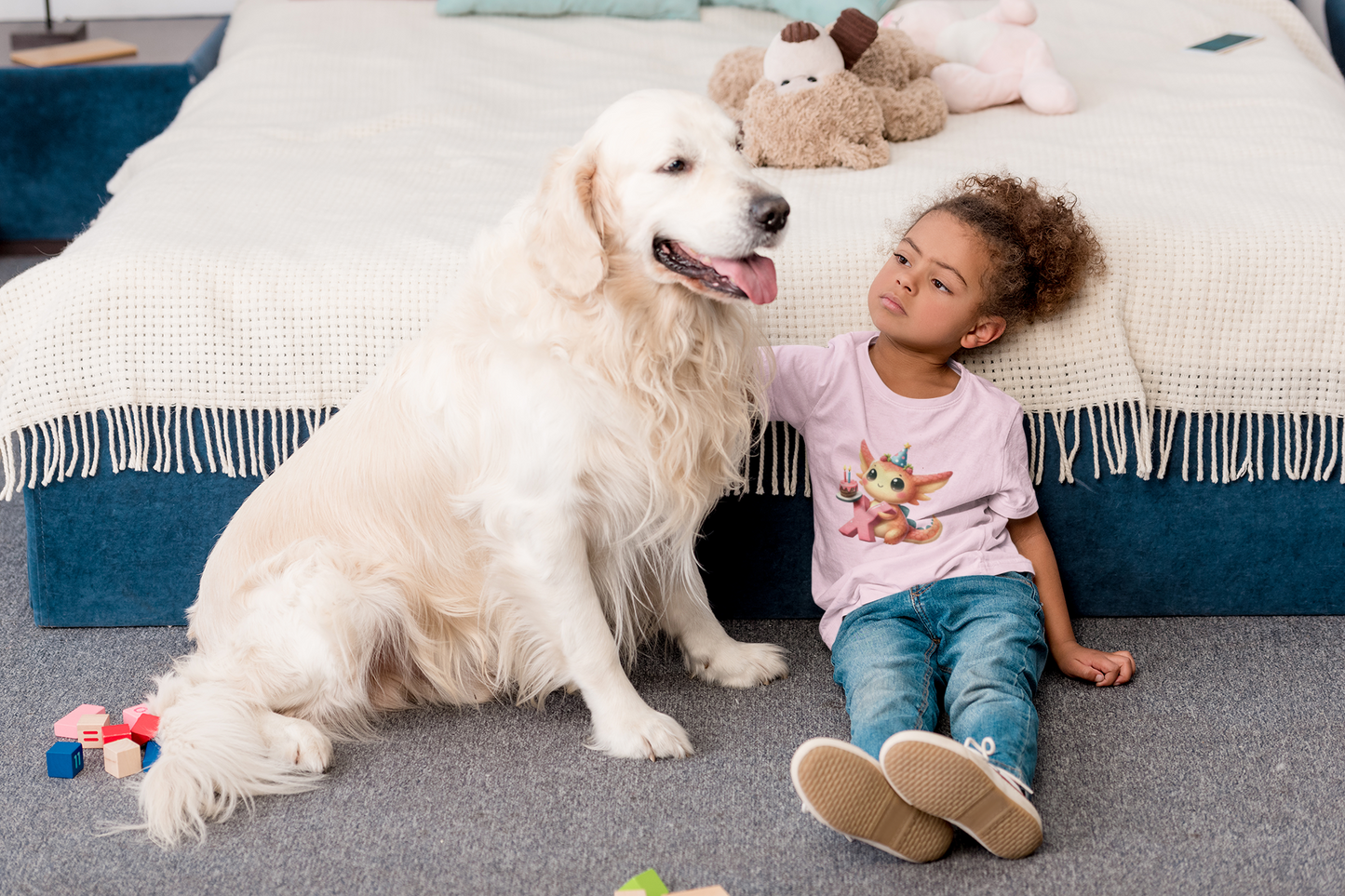 Kids Heavy Cotton™ Tee-Personalize With Cute  Animal Letters