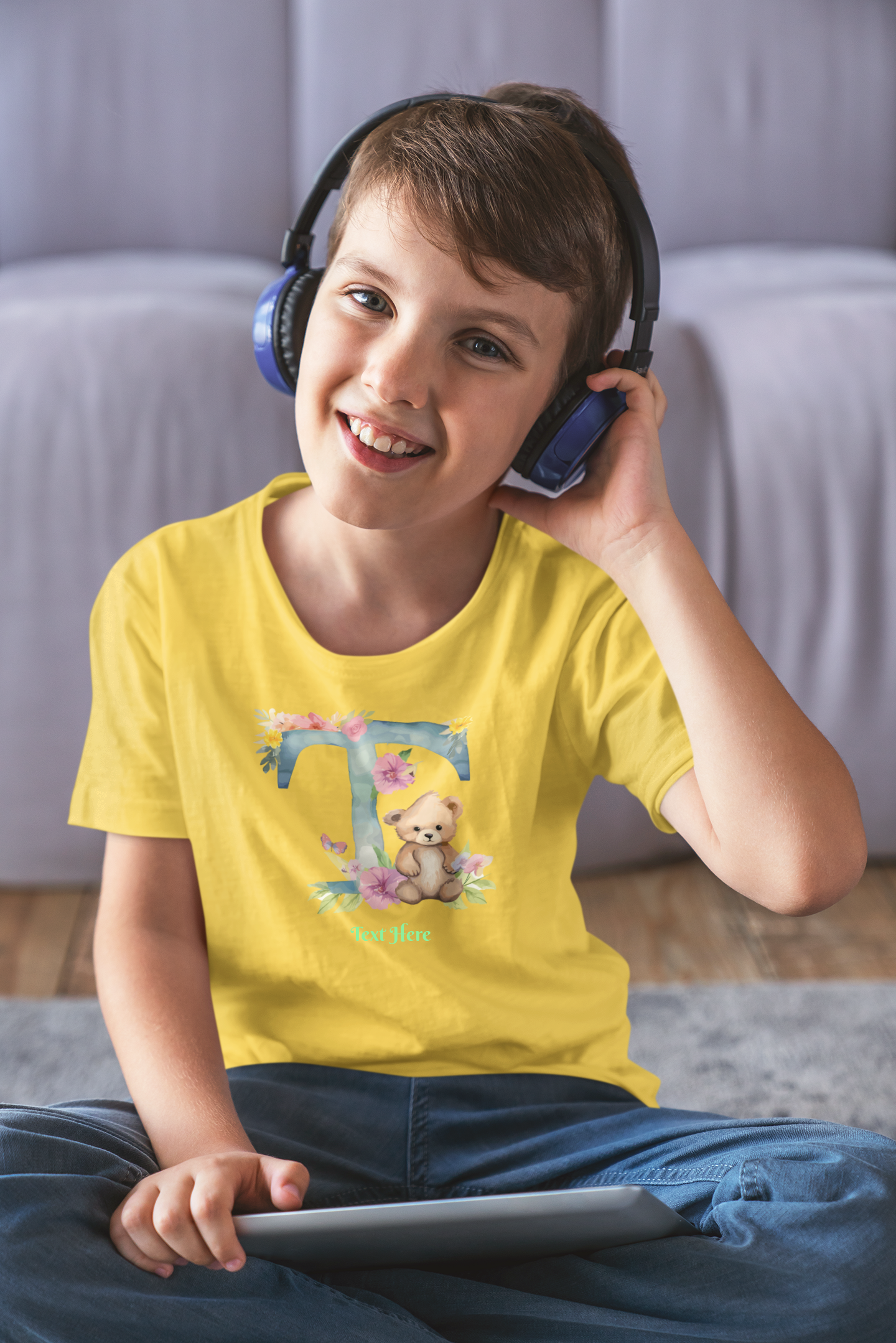 Kids Heavy Cotton™ Tee - Personalize With Cute Floral Animal Letters