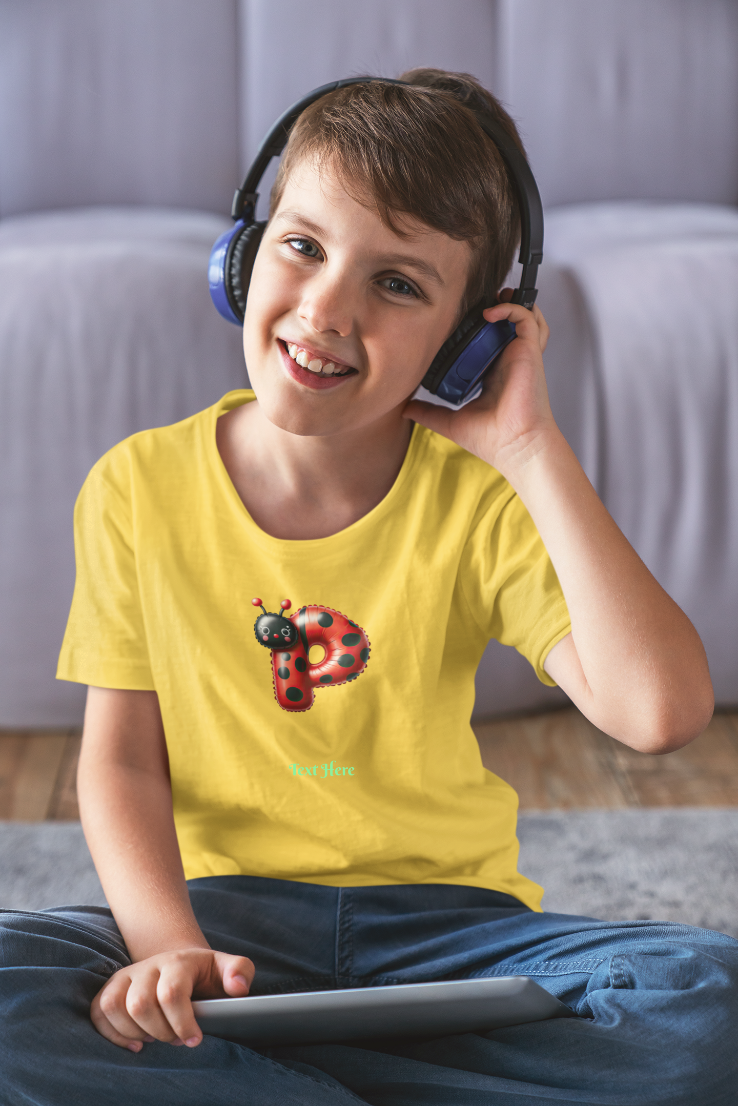 Kids Heavy Cotton™ Tee - Personalize With Lady Bug Alphabets