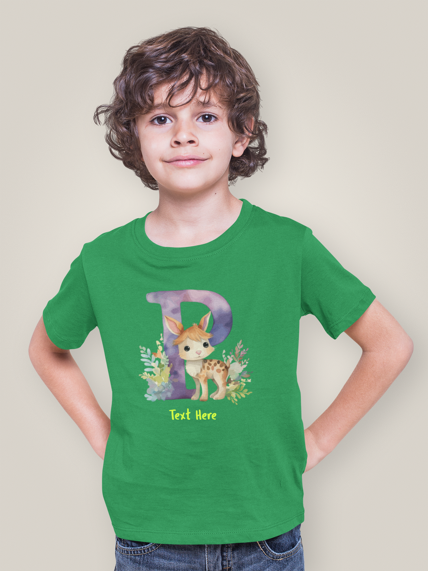 Kids Heavy Cotton™ Tee - Personalize With Cute Floral Animal Letters