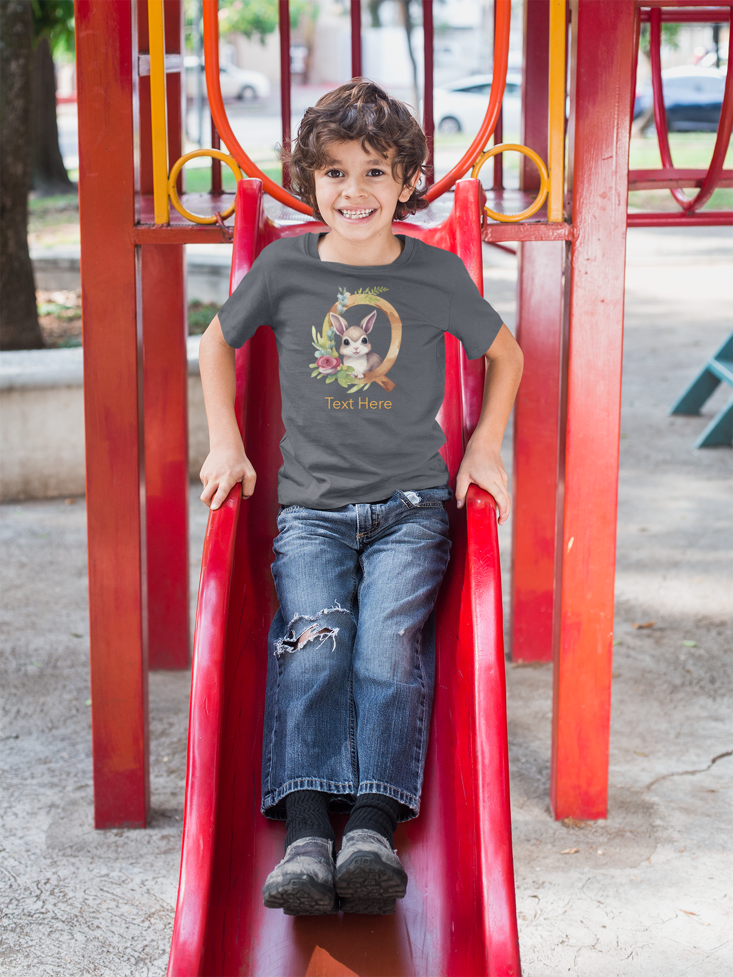 Kids Heavy Cotton™ Tee - Personalize With Cute Floral Animal Letters