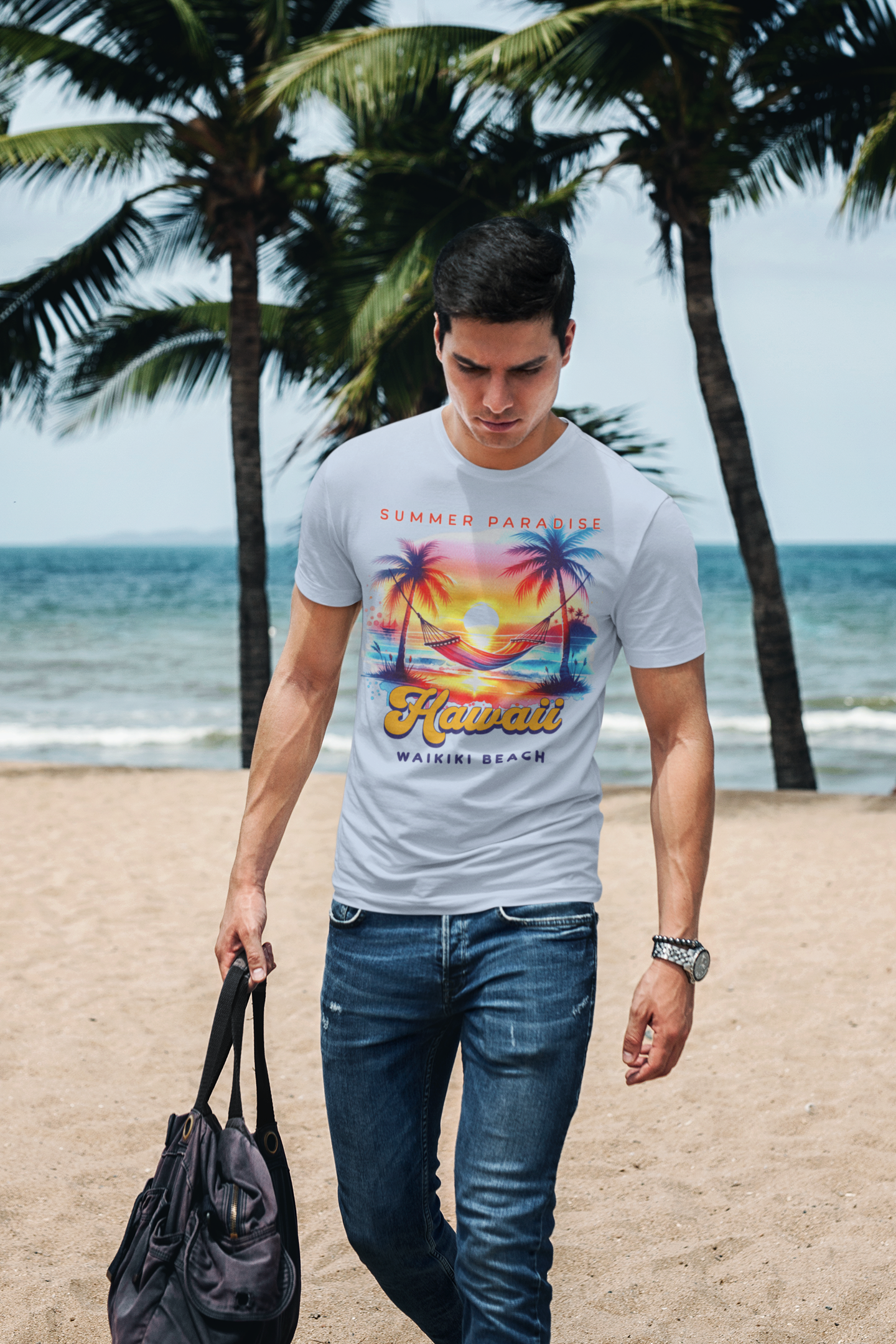 Unisex Softstyle T-Shirt- Personalized Waikiki Beach Hawaii TShirt