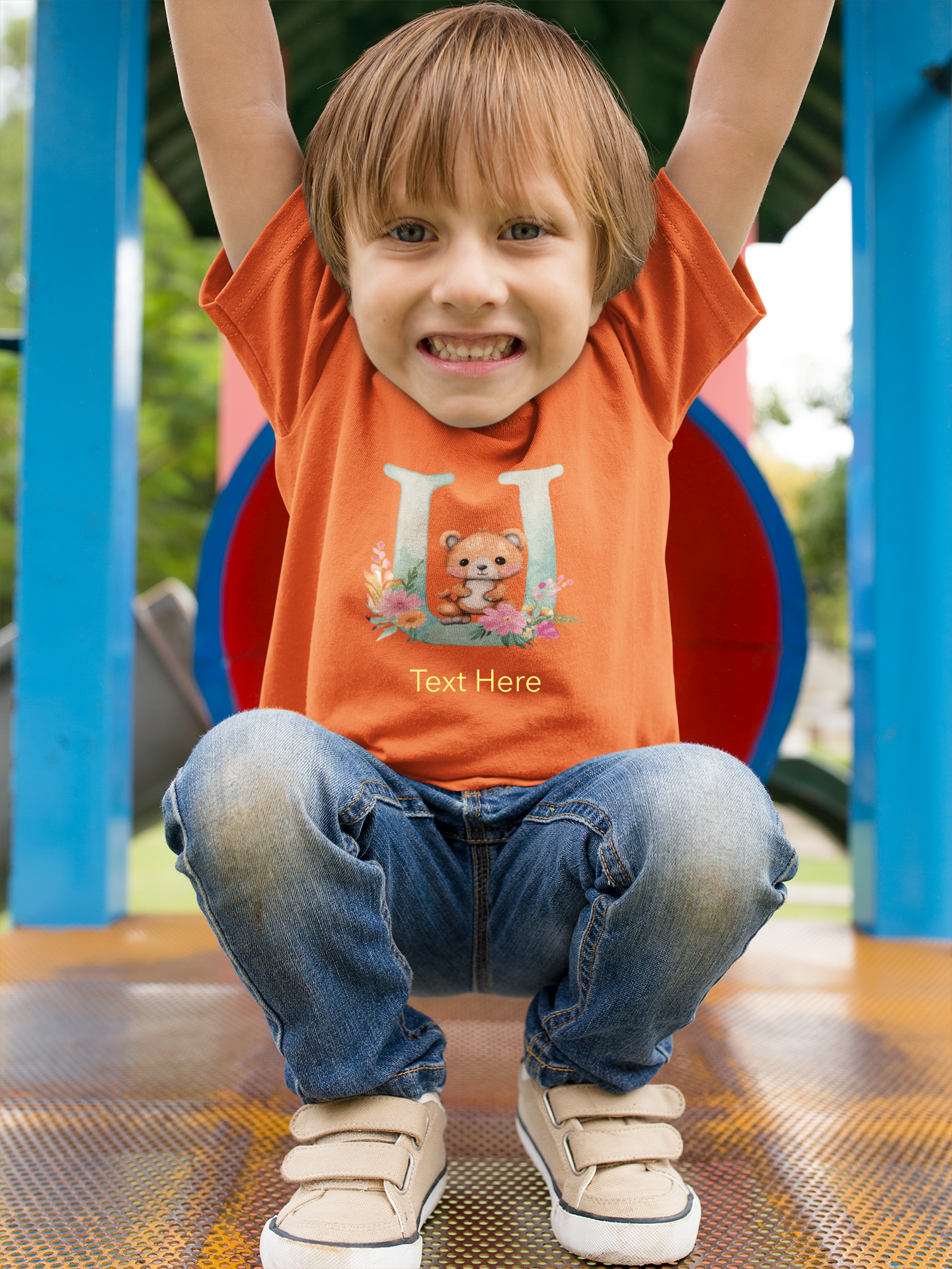 Kids Heavy Cotton™ Tee - Personalize With Cute Floral Animal Letters