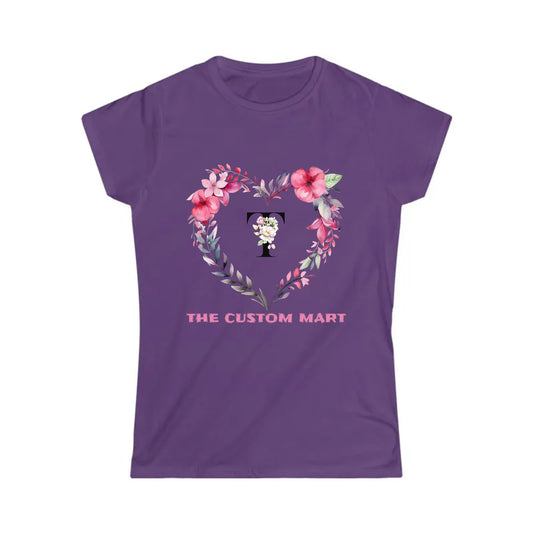 Women's Softstyle Tee - Personalize With Floral Hearts And Floral Letters