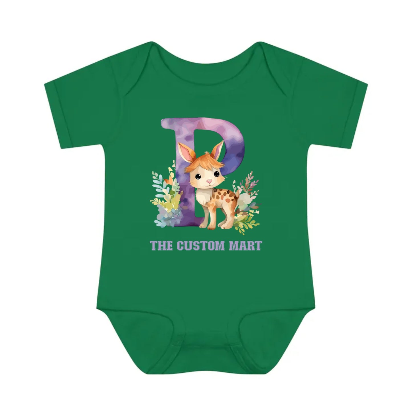 Infant Baby Rib Bodysuit - Personalize With Cute Floral Animal Letters