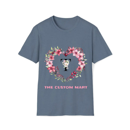 Unisex Softstyle T-Shirt - Personalize With Floral Hearts And Floral Letters